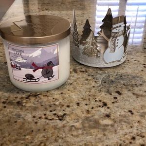 Frozen lake candle and winter candle holder.